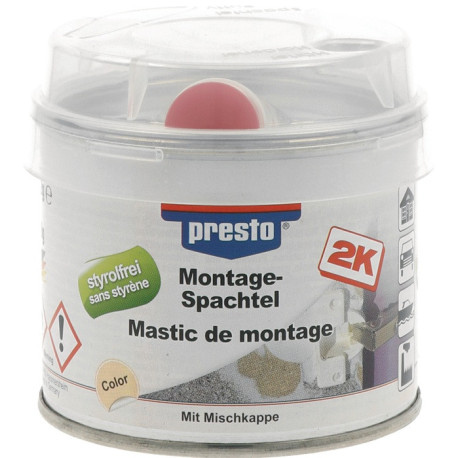 Mastic de montage 2K ocre clair. Durcisseur rouge bidon 250g PRESTO (Par 6)