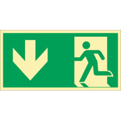 Panneau de secours DIN EN ISO 7010 L297xL148mm sortie de secours transversale/m figure Ku. (Par. 10)