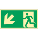 Panneau de secours DIN EN ISO 7010 L297xL148mm issue de secours à gauche vers le bas Ku. (Par. 10)