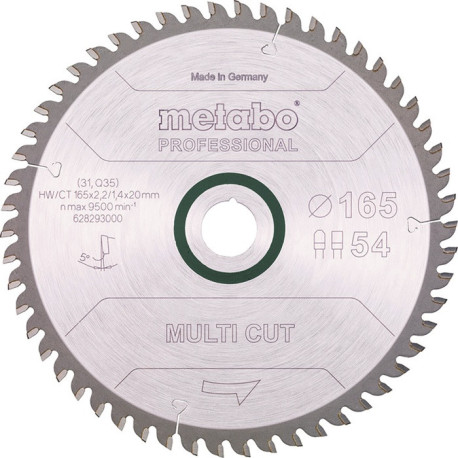 Lame de scie circulaire multi coupe professionnelle D165x2.2/1.4xB20mm Z.54 FZ/TZ 5Grad neg