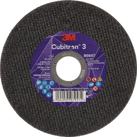 Disque à tronçonner Cubitron™ 3 D125x1mm ger.3M™ Cubitron™ 3 alésage 22,23mm 3M (Par 25)