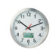 Horloge radio-réveil murale aluminium argent mat 1,5V D.300mm chiffres avec thermo/hygromètre