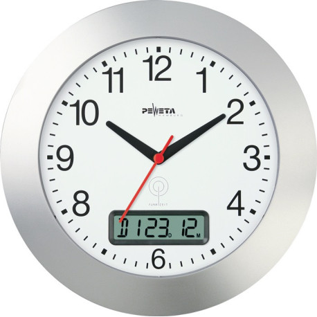 Horloge radio-réveil murale Ku.argent mat D.300mm chiffres