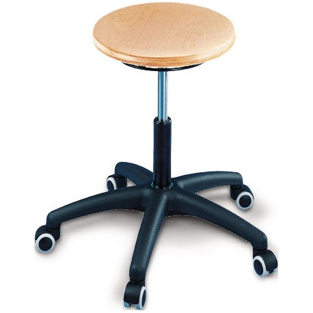 Tabouret pivotant à roulettes assise en hêtre naturel H.420-550mm