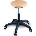 Tabouret pivotant à roulettes assise en hêtre naturel H.420-550mm