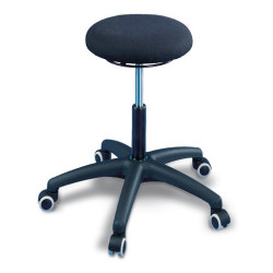 Tabouret pivotant à roulettes, revêtement en tissu noir, hauteur d'assise 470-600 mm
