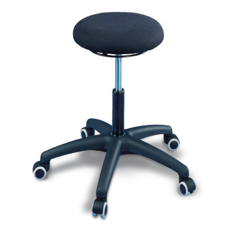Tabouret pivotant à roulettes, revêtement en tissu noir, hauteur d'assise 470-600 mm