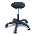 Tabouret pivotant à roulettes, revêtement en tissu noir, hauteur d'assise 470-600 mm