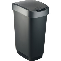 Poubelle de tri TWIST 50l H602xL298xP401mm noir couvercle bord argent foncé ROTHO