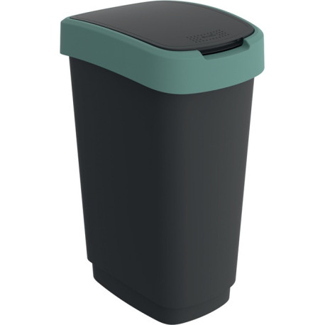 Poubelle de tri TWIST 50l H602xL298xP401mm noir couvercle bord bleu ROTHO