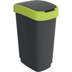 Poubelle de tri TWIST 50l H602xL298xP401mm noir couvercle bord jaune ROTHO