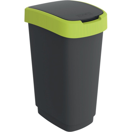 Poubelle de tri TWIST 50l H602xL298xP401mm noir couvercle bord jaune ROTHO