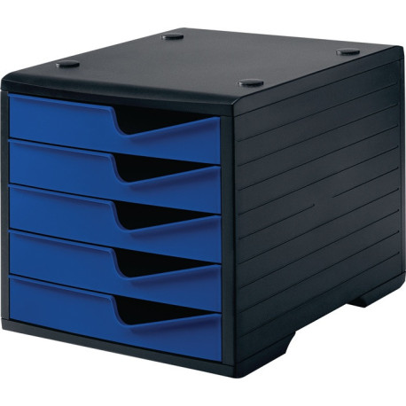 Coffre de rangement 5 tiroirs polystyrène noir/bleu H255xL270xP340mm STYRO