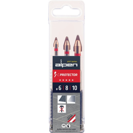 Jeu de forets à carrelage C PROTECTOR 3 pièces D.6/8/10mm ALPEN