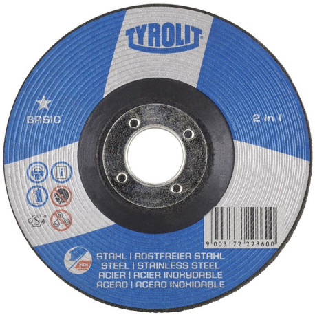 Disque abrasif BASIC D230xS8mm grain 30 serti foret 2en1 22,23mm TYROLIT (Par 10)