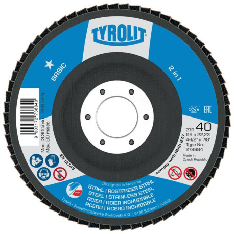 Disque lamelle BASIC D.125mm K.60 acier couronné VA ZA-ZK TYROLIT (Par 10)
