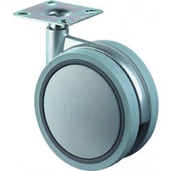 Roulette double avec plaque 75mm silbergris