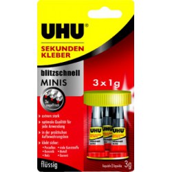 UHU Lot de 3 Mini Tubes 1g Colle Liquide Instantanée (Par 10)