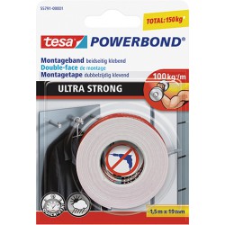 Ruban Double-face de montage 1,5 m x 19 mm - Tesa 55791-00001-00 Powerbond Ultra Strong (Par 12)