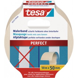 Ruban adhésif de masquage pour bords tranchants 50m x 50mm - Tesa 56532 Perfect (Par 6)