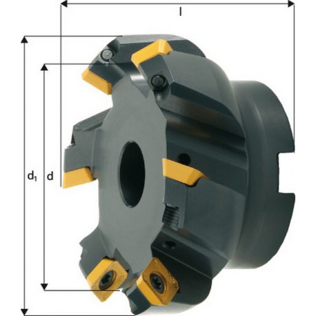 Fraise à surfacer à 45° arrosage interne, Ø d : 80 mm, Nombre de dents 6, Ø du perçage de positionnement 27 mm, Dimensions Ø d1 : 93 mm