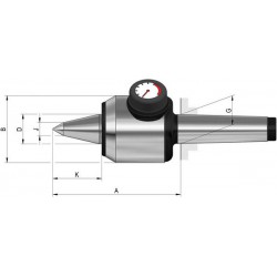 Pointe tournante à pointe allongée et indicateur de pression, Taille : 503, MK 3, A 120,0 mm, B : 64 mm, D : 25 mm, G : 23,825 mm, J : 11 mm, K : 46,5 mm