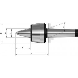 Pointe tournante à pointe allongée n° 604 HVL, Taille : 110, MK 5, A 143,5 mm, B : 88,5 mm, D : 40 mm, G : 44,399 mm, K : 65 mm, J : 16 mm