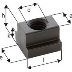 Ecrou pour rainures en T, d x rainure en T : M6 x 8, Cote a 7,7 mm, Cote e 13 mm, Cote h : 10 mm, Cote k : 6 mm