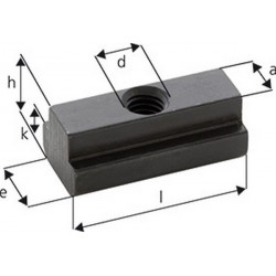 Ecrou pour rainures en T, modèle long, d x rainure en T : M8 x 10, Cote a 9,7 mm, Cote e 15 mm, Cote l : 30 mm, Cote h : 12 mm, Cote k : 6 mm