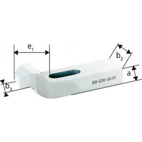Bride contre-coudée, Larg. de fente : 22 mm, Long. totale 160 mm, Pour vis M20/M22, a : 30 mm, b2 : 60 mm, b3 : 30 mm, e1 : 50 mm