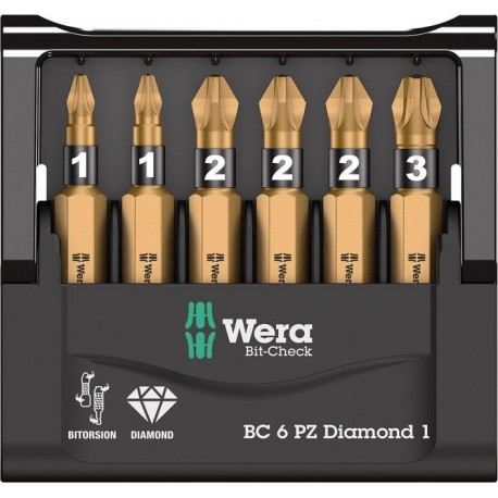 Assortiment embout Bit-Check 6 PZ Diamond 1 Wera