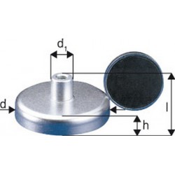 Aimant plat avec manchon taraudé, Ø d : 13 mm, Hauteur totale l 11,5 mm, Hauteur d'aimant h 4,5 mm, Ø de la douille d1 : 6 mm, Filetage : M3
