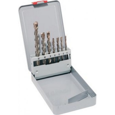 Jeu de forets à béton et à pierre dans un coffret métallique, Quantité : 7 pièces, Contenu 4 5 6 6 8 10 12 mm