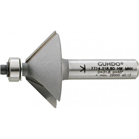 Fraise à chanfreiner, outil à bois, Ø : 31,8 mm, Angle 45 °, Long. utile 12,7 mm, Long. totale : 54,5 mm