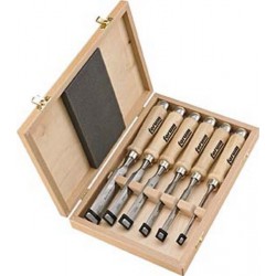 Jeu de 6 ciseaux en acier à outils avec manche en bois dans une boîte en bois, Contenu : 6 10 12 16 20 26 mm