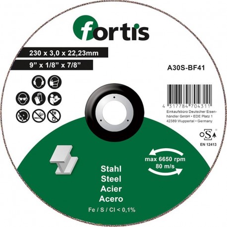 Disque de coupe Acier 230 x 30mm courbé FORTIS