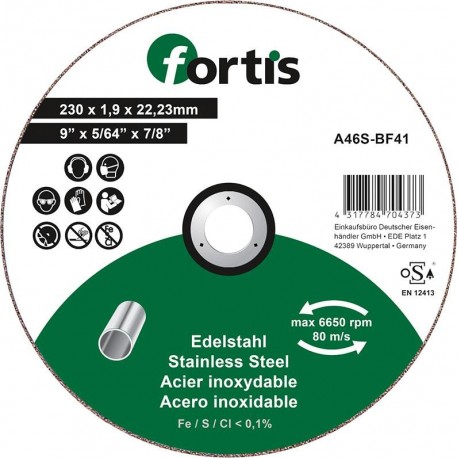 Disque de coupe Inox 230 x 19mm courbé FORTIS