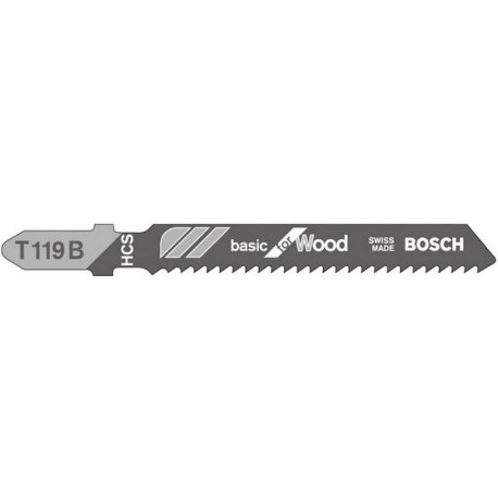 Lame de scie sauteuse pour bois tendre, coupe droite fine, Réf. Bosch : T 119 B, Qualité de lame de scie HSC, Long. totale 92 mm
