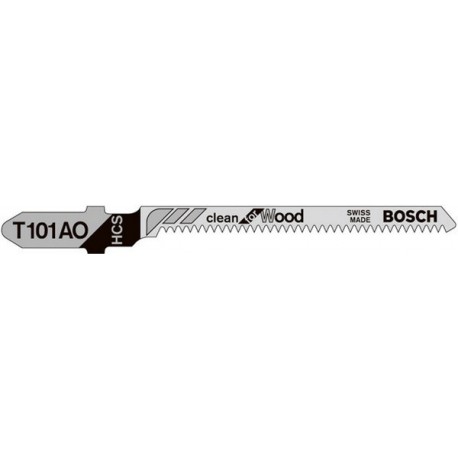 Lames de scie sauteuse pour bois tendre, coupe courbe fine, Réf. Bosch : T 101 AO, Qualité de lame de scie HSC, Long. totale 83 mm, Pas de dents : 1,4 mm