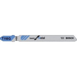 Lames de scie sauteuse pour métal, coupe droite fine, Réf. Bosch : T 118 G, Qualité de lame de scie Acier à coupe rapide, Long. totale 92 mm