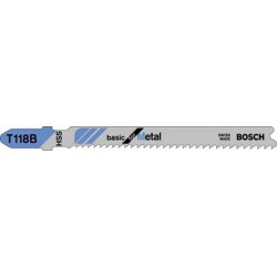 Lames de scie sauteuse pour métal, coupe droite fine, Réf. Bosch : T 118 B, Qualité de lame de scie Acier à coupe rapide, Long. totale 92 mm