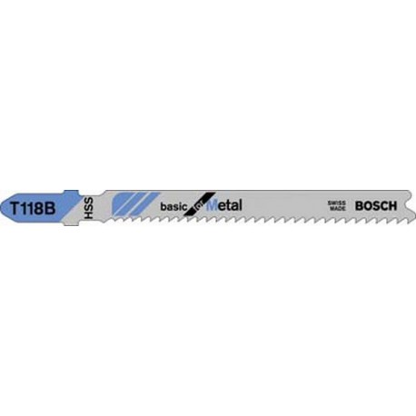Lames de scie sauteuse pour métal, coupe droite fine, Réf. Bosch : T 118 B, Qualité de lame de scie Acier à coupe rapide, Long. totale 92 mm