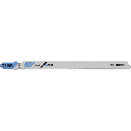 Lames de scie sauteuse pour métal, coupe droite fine, Réf. Bosch : T 318 B, Qualité de lame de scie Acier à coupe rapide, Long. totale 132 mm