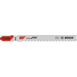Lames de scie sauteuse pour plastique, coupe droite fine, Réf. Bosch : T 102 D, Qualité de lame de scie HSC, Long. totale 100 mm, Pas de dents : 4 mm