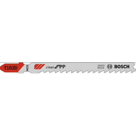 Lames de scie sauteuse pour plastique, coupe droite fine, Réf. Bosch : T 102 D, Qualité de lame de scie HSC, Long. totale 100 mm, Pas de dents : 4 mm
