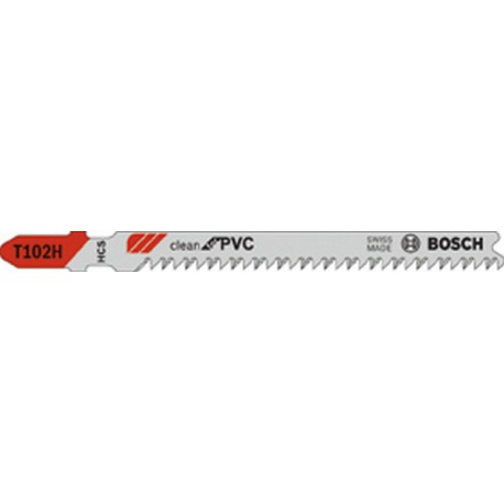 Lames de scie sauteuse pour plastique, coupe droite fine, Réf. Bosch : T 102 H, Qualité de lame de scie HSC, Long. totale 100 mm, Pas de dents : 2,3 mm