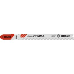 Lames de scie sauteuse pour plastique, coupe droite fine, Réf. Bosch : T 102 BF, Qualité de lame de scie BiM, Long. totale 92 mm, Pas de dents : 1,8 mm