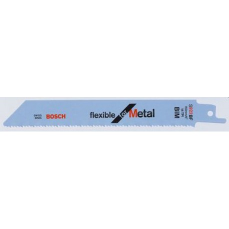 Lame de scie sabre pour métal, coupe droite fine, Réf. Bosch : S 922 BF, Qualité de lame de scie BiM, Long. totale 150 mm, Pas de dents : 1,8 mm