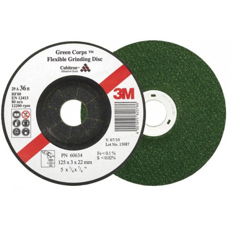 20 Disques à ébarber Green Corps pour l'usinage de l'acier inoxydable, Ø x Épais. : 125 x 3,0 mm, Modèle Coudé, Vitesse maxi. 12200 tr/mn