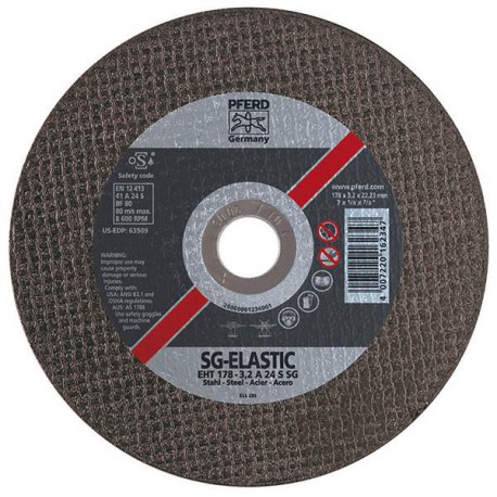Disque à tronçonner SG-ELASTIC pour l'usinage de l'acier, Ø x Épais. : 178 x 3,2 mm, Modèle Droit, Vitesse maxi. 8500 tr/mn